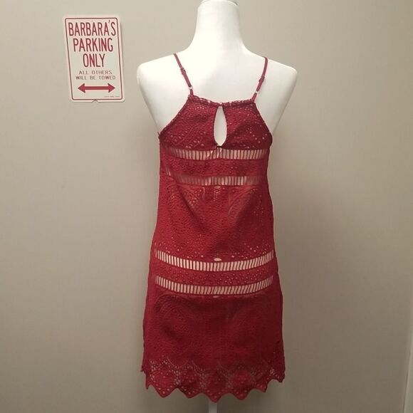 FRANCESCAS RED CROCHET LACE DRESS/ NUDE LINING SZ XS - Picture 4 of 7